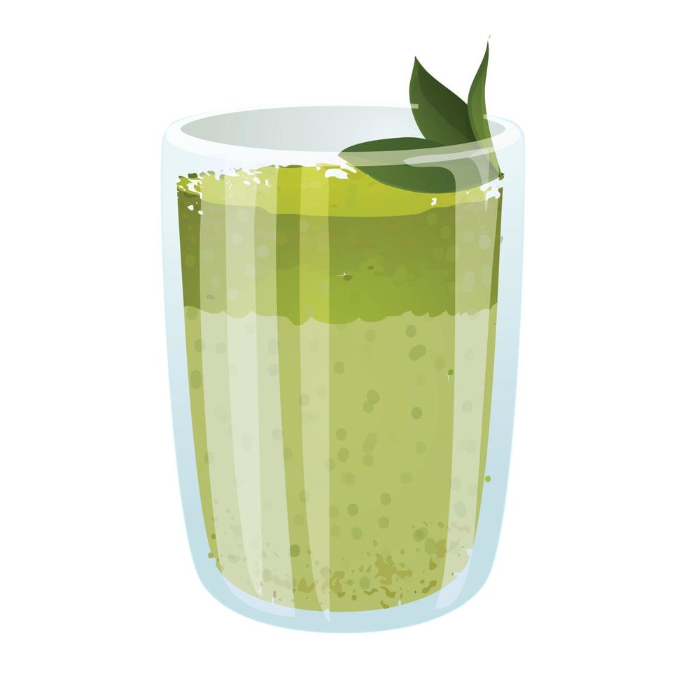 vecteur de dessin animé d'icône de latte de thé matcha. poudre verte