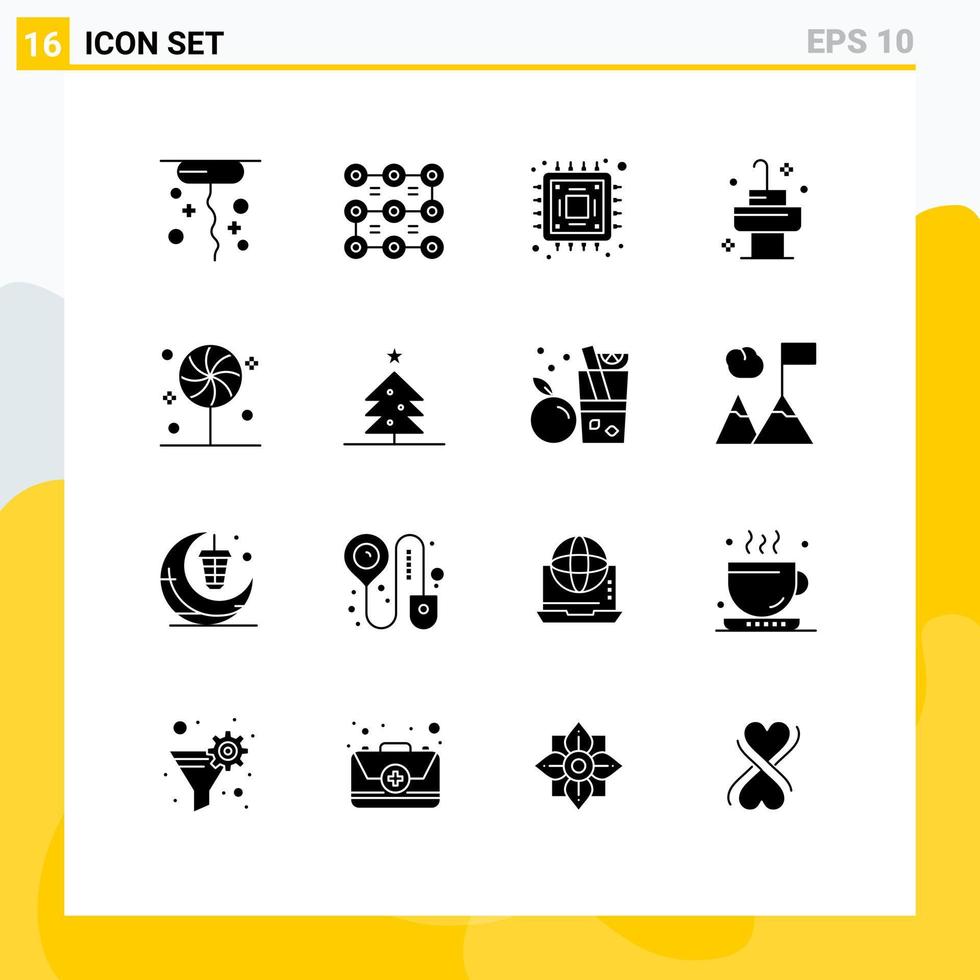 ensemble de 16 symboles d'icônes d'interface utilisateur modernes signes pour arbre halloween matériel salle de bonbons éléments de conception vectoriels modifiables vecteur