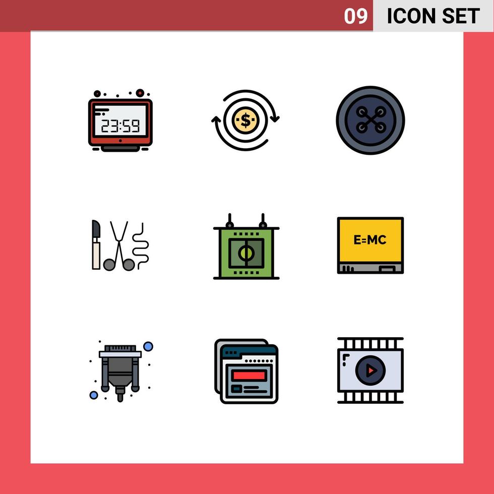 ensemble de 9 couleurs plates vectorielles remplies sur la grille pour les outils de football chirurgie dollar coudre des éléments de conception vectoriels modifiables vecteur