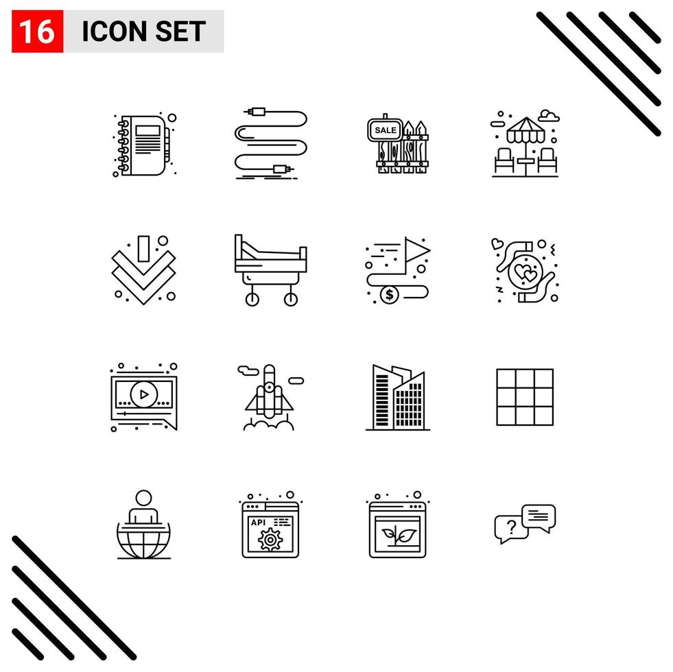 pack d'icônes vectorielles stock de 16 signes et symboles de ligne pour les éléments de conception vectoriels modifiables de l'immobilier de jardin sonore de la maison de l'eau vecteur