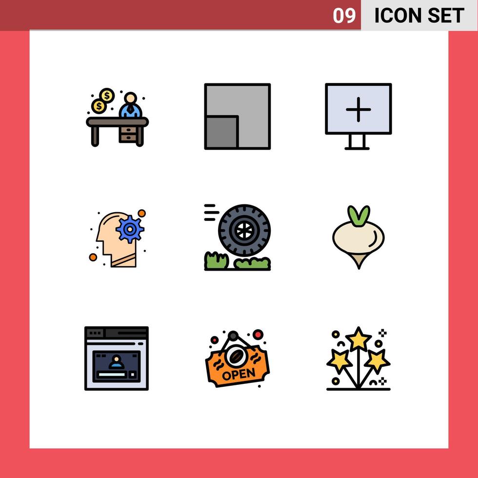 ensemble de 9 symboles d'icônes d'interface utilisateur modernes signes pour la solution de virus de friction de roue esprit éléments de conception vectoriels modifiables vecteur