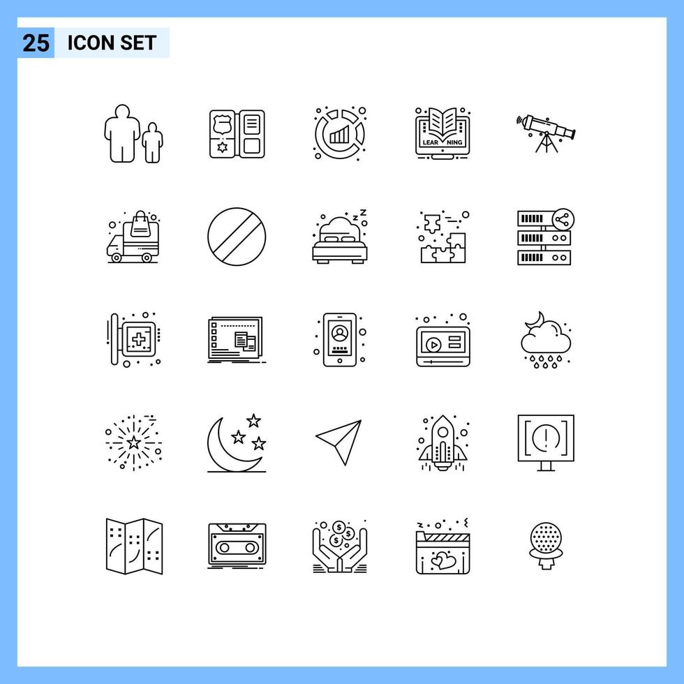 groupe de 25 lignes modernes définies pour l'astronomie analytique en ligne apprenant des éléments de conception vectoriels modifiables en ligne vecteur