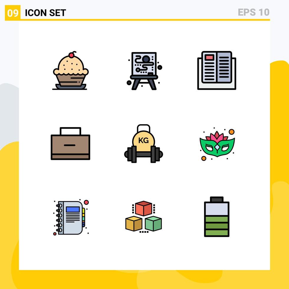 ensemble moderne de 9 couleurs et symboles plats remplis tels que l'école d'haltères et les éléments de conception vectoriels modifiables de l'école d'éducation vecteur