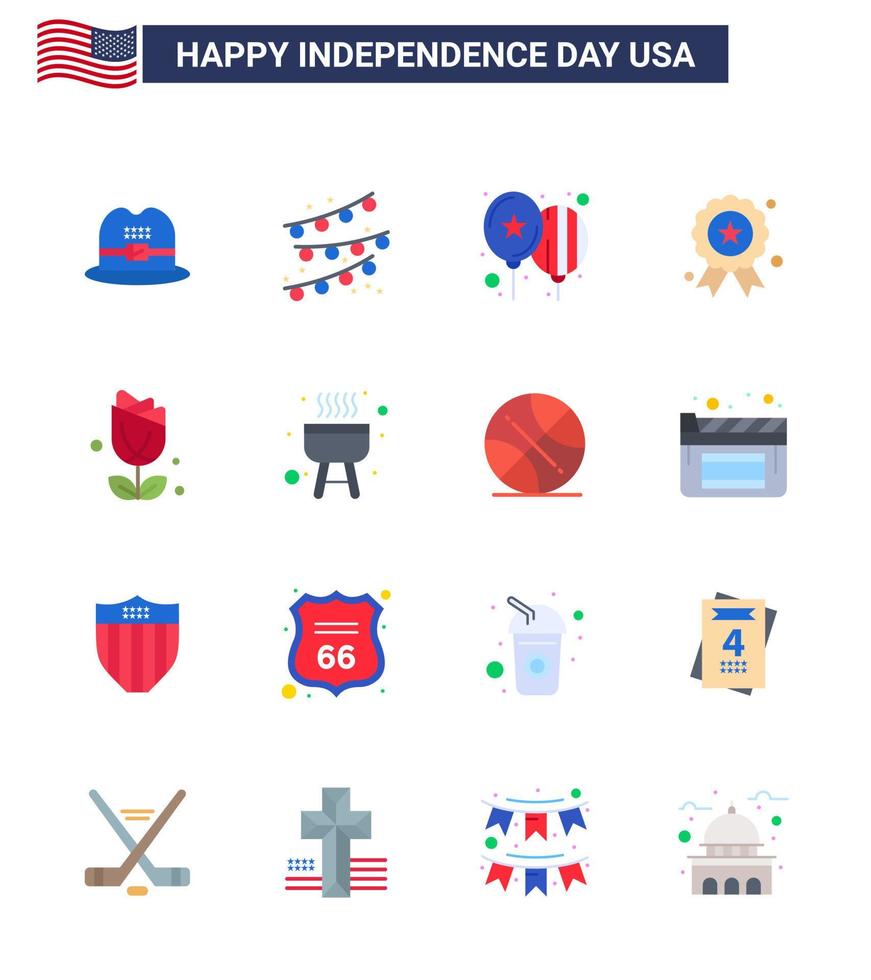 gros pack de 16 usa joyeux jour de l'indépendance usa vecteur appartements et symboles modifiables de beaucoup d'imériques jour fleur jour de l'indépendance modifiable usa day vector design elements