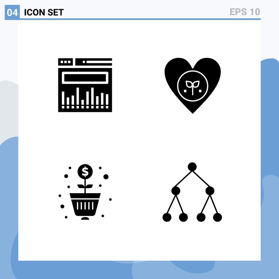 ensemble de 4 icônes d'interface utilisateur modernes symboles signes pour l'analyse profit écologie coeur argent éléments de conception vectoriels modifiables vecteur