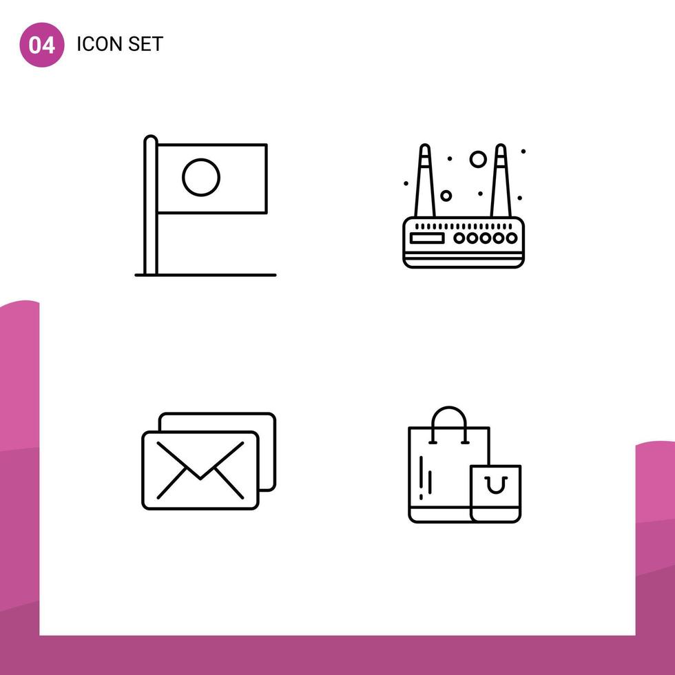 ensemble de 4 symboles d'icônes d'interface utilisateur modernes signes pour le sac de routeur de pays de courrier asiatique éléments de conception vectoriels modifiables vecteur