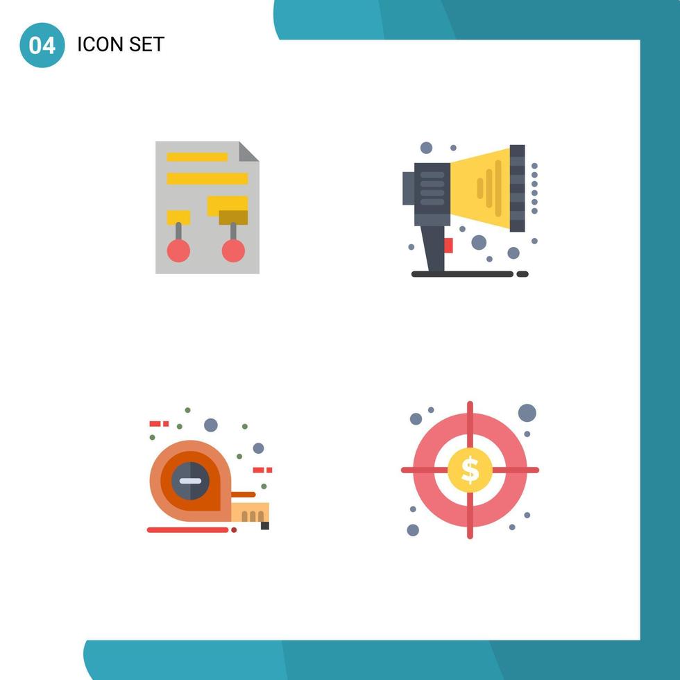groupe de 4 icônes plates signes et symboles pour bande graphique filaire mégaphone échelle éléments de conception vectoriels modifiables vecteur