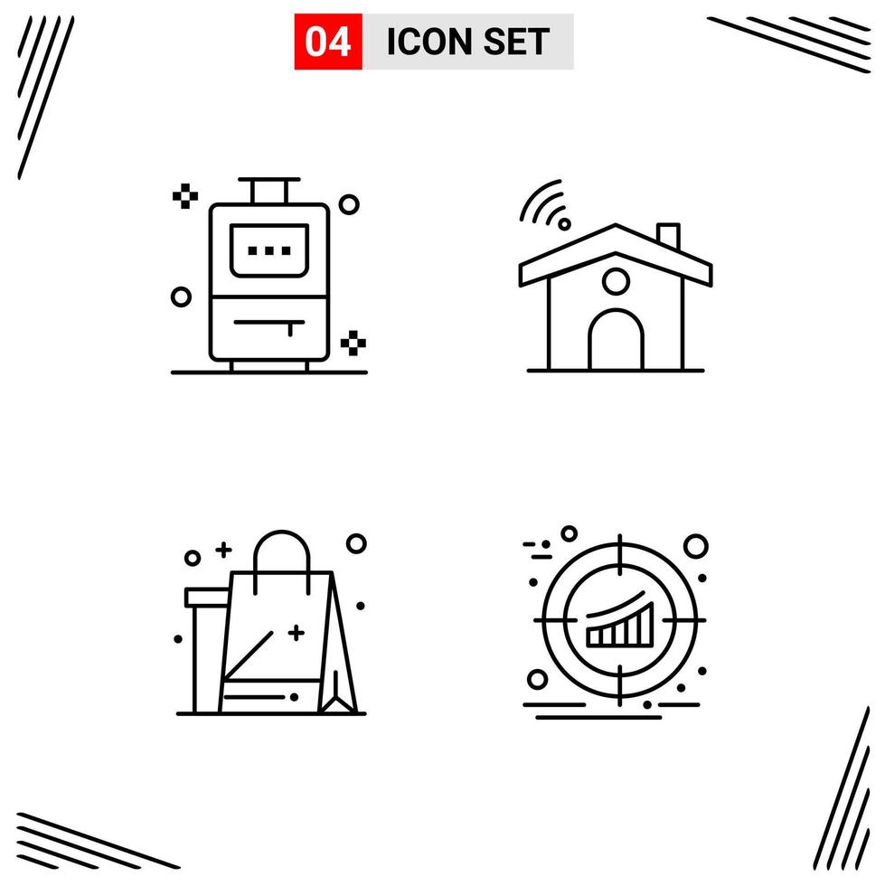 Style de ligne 4 icônes. symboles de contour créatifs basés sur une grille pour la conception de sites Web. signes d'icône de ligne simple isolés sur fond blanc. 4 jeu d'icônes. vecteur