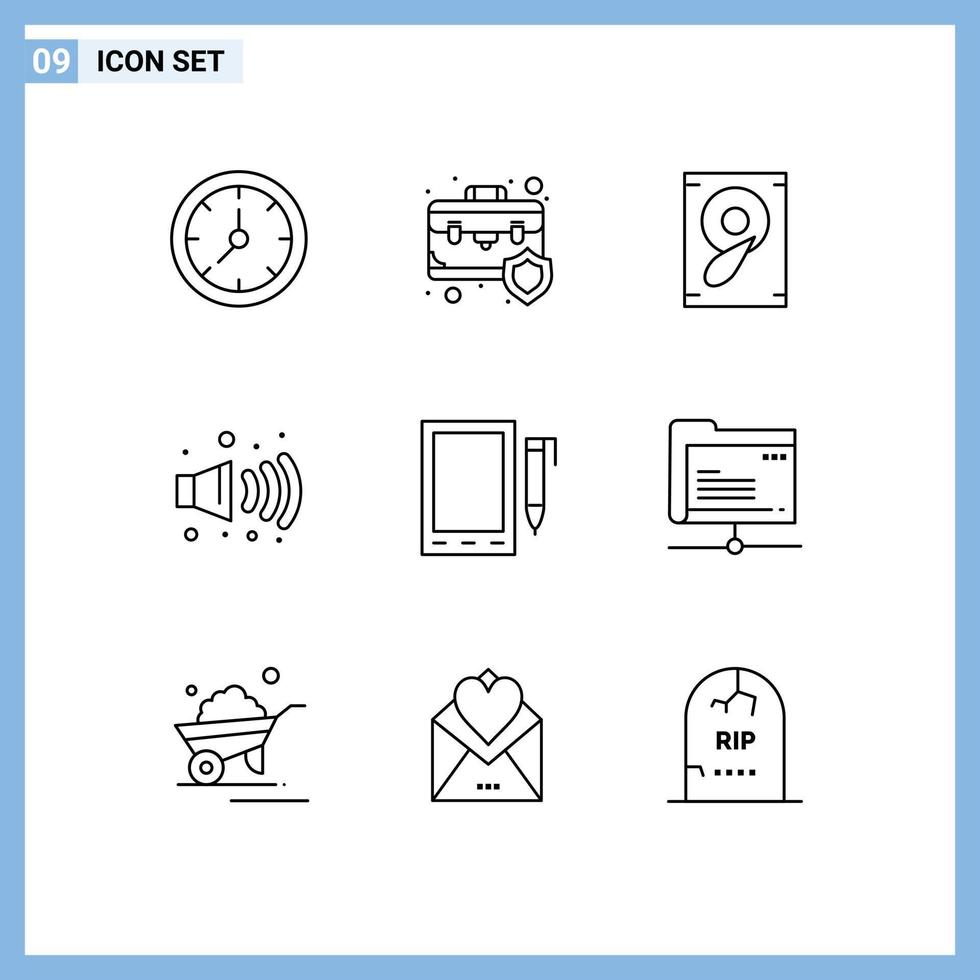 ensemble de 9 symboles d'icônes d'interface utilisateur modernes signes pour crayon protection mobile bouclier pollution gaz éléments de conception vectoriels modifiables vecteur