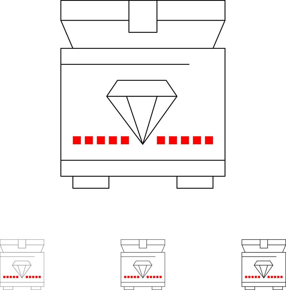 coffre au trésor jeu d'icônes de ligne noire audacieuse et mince vecteur