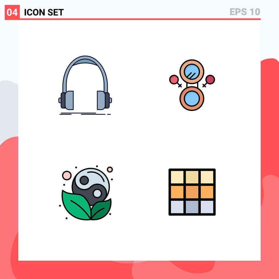 4 concept de couleur plate fillline pour les sites Web mobiles et les applications moniteur yang audio éléments de conception vectoriels modifiables à huit feuilles vecteur