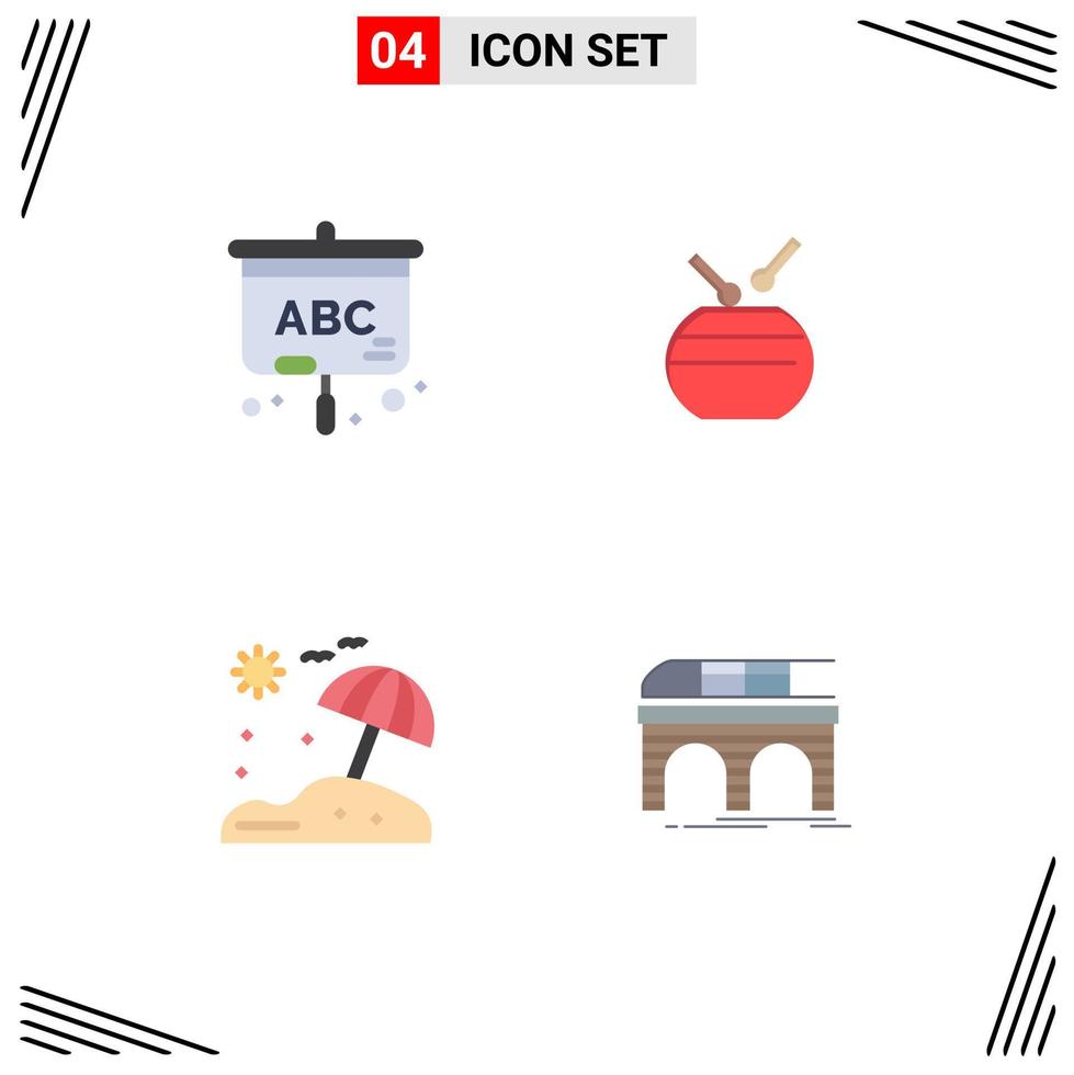 4 icônes plates vectorielles thématiques et symboles modifiables des éléments de conception vectoriels modifiables du projecteur vacances tambour chemin de fer chinois vecteur