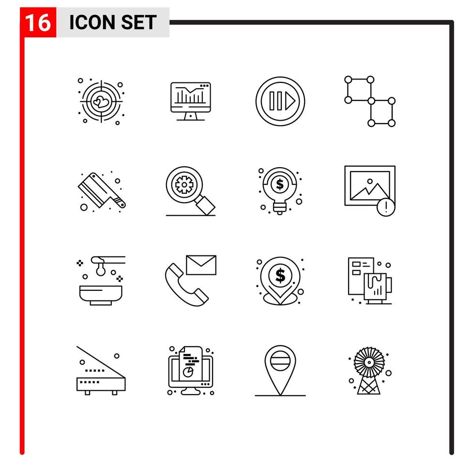 16 contours vectoriels thématiques et symboles modifiables d'éléments de conception vectoriels modifiables de connexion d'espace multimédia de couperet de couteau vecteur