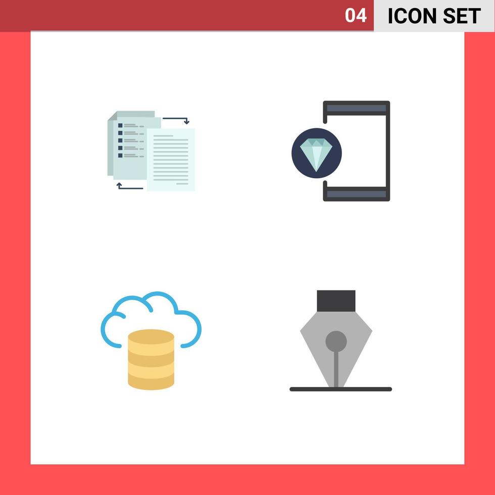 pack d'icônes plates de 4 symboles universels de programmation de fichiers wlan codage cloud éléments de conception vectoriels modifiables vecteur