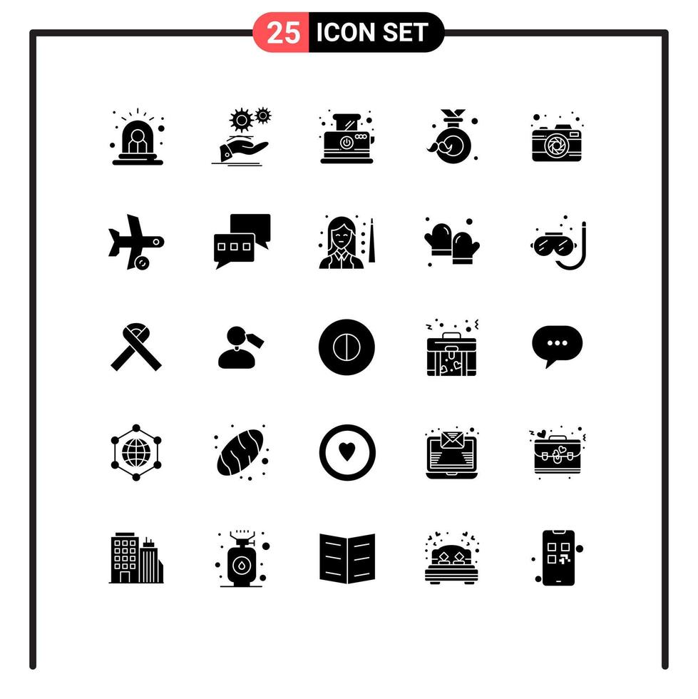 interface mobile glyphe solide ensemble de 25 pictogrammes d'étiquette père services papa petit déjeuner éléments de conception vectoriels modifiables vecteur