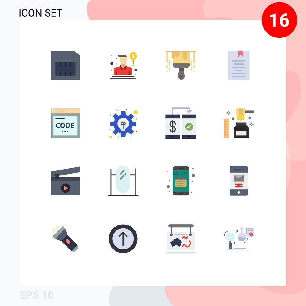 16 couleurs plates universelles définies pour les applications Web et mobiles construction de navigateur de code apprentissage éducation pack modifiable d'éléments de conception de vecteur créatif