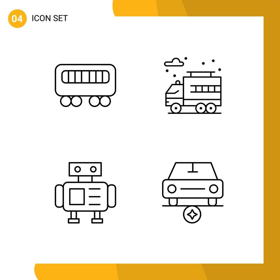 4 signes de ligne universels symboles d'éléments de conception vectoriels modifiables d'étoile de robot de ville de voiture de tourisme vecteur