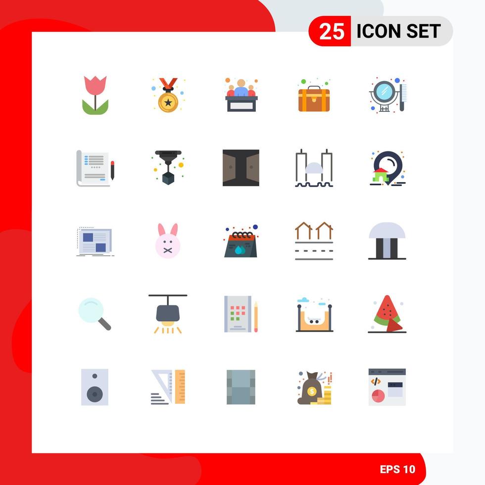 ensemble moderne de 25 couleurs et symboles plats tels que set comb court beauty seo pack éléments de conception vectoriels modifiables vecteur