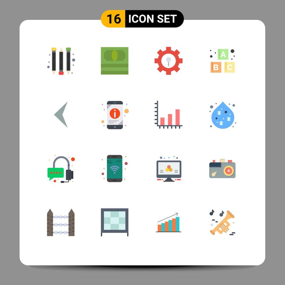 groupe de 16 couleurs plates modernes définies pour les informations mobiles réglage des informations signe flèche pack modifiable d'éléments de conception de vecteur créatif