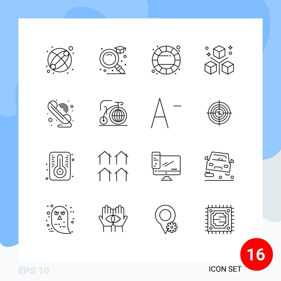 pack de lignes vectorielles modifiables de 16 contours simples d'éléments de conception vectorielle modifiables de développement de programmation de roue d'appel téléphonique vecteur