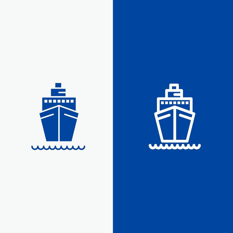 ligne de navire de transport de bateau et bannière bleue d'icône solide de glyphe vecteur