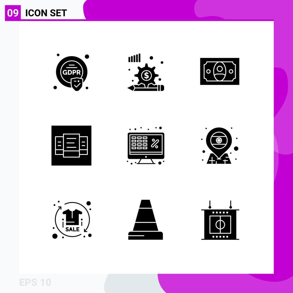 ensemble moderne de 9 glyphes et symboles solides tels que des éléments de conception vectoriels modifiables pour ordinateur portable excel cash business price vecteur