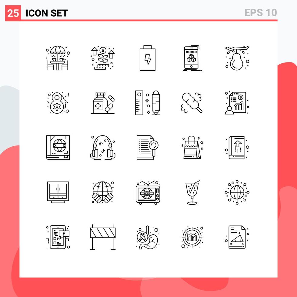 pack de ligne de 25 symboles universels d'éléments de conception vectorielle modifiables de boîte de smartphone de produit d'automne vecteur