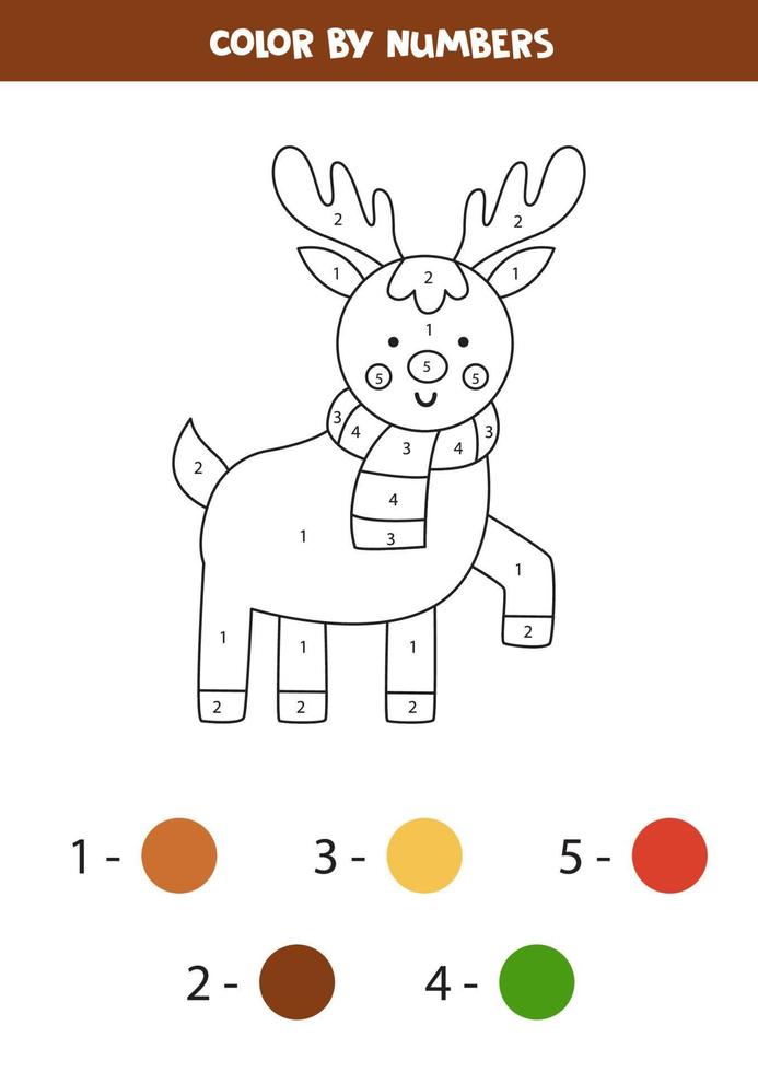 coloriez le mignon renne de Noël par numéros. feuille de travail pour les enfants. vecteur