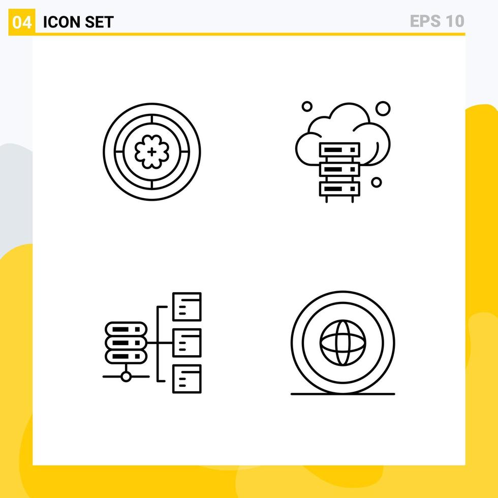 groupe de 4 signes et symboles de couleurs plates remplies pour le stockage de tournesol de serveur de fleurs éléments de conception vectoriels modifiables sociaux vecteur