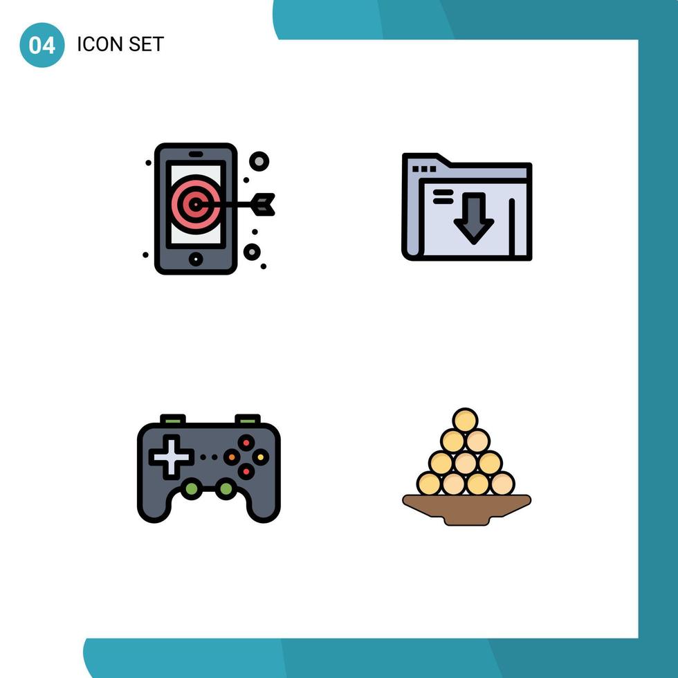 ensemble de 4 symboles d'icônes d'interface utilisateur modernes signes pour le téléchargement de données de jeu numérique bol éléments de conception vectoriels modifiables vecteur