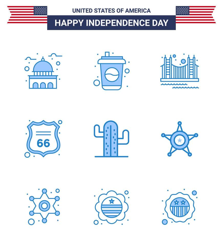 ensemble de 9 pack de blues moderne sur le signe de la fête de l'indépendance des états-unis security soda usa repère modifiable usa day vector design elements