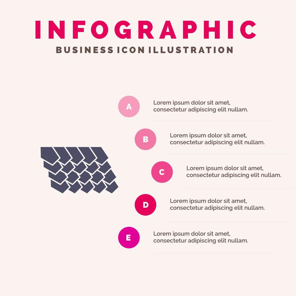 toit tuile haut construction icône solide infographie 5 étapes présentation arrière-plan vecteur