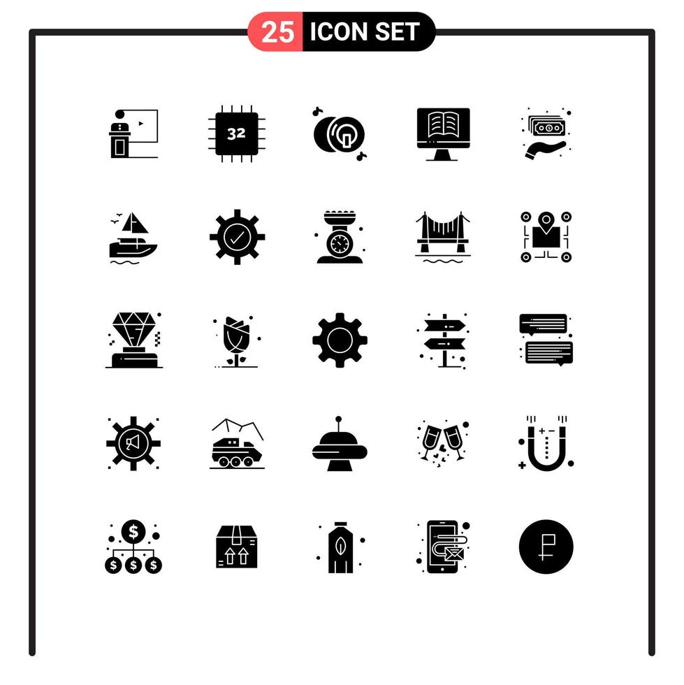 ensemble de 25 symboles d'icônes d'interface utilisateur modernes signes pour livre ordinateurs multimédias disque cd éléments de conception vectoriels modifiables vecteur