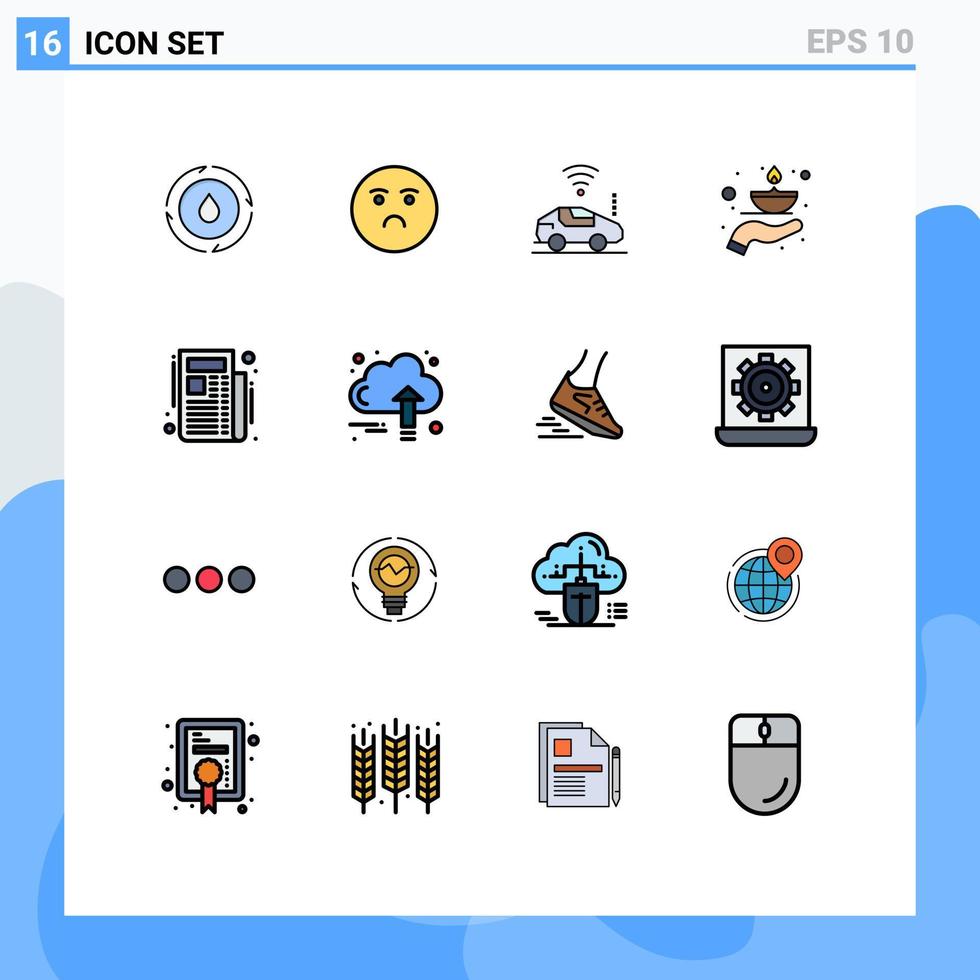 groupe de 16 lignes modernes remplies de couleurs plates définies pour la lampe de nouvelles atou flamme soins éléments de conception vectoriels créatifs modifiables vecteur