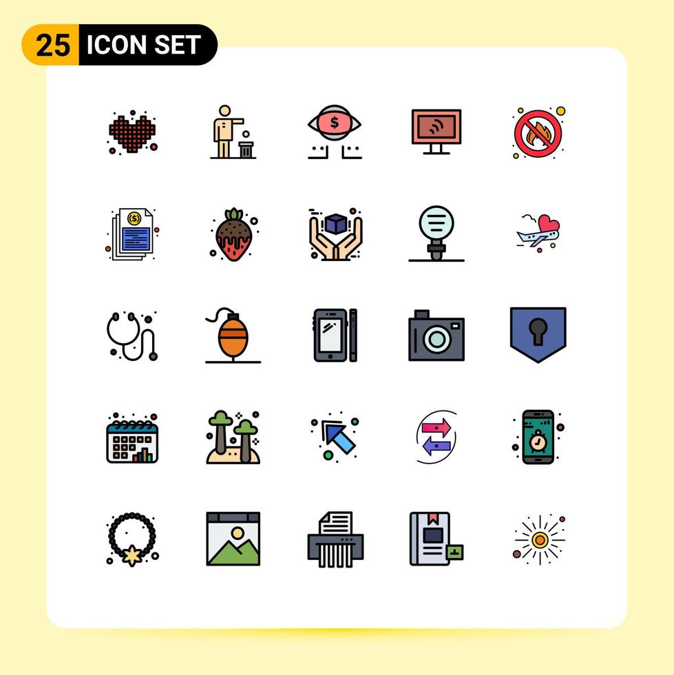 concept de couleur plate de 25 lignes remplies pour les sites Web mobiles et applications service d'incendie pensée wifi éléments de conception vectoriels modifiables numériques vecteur