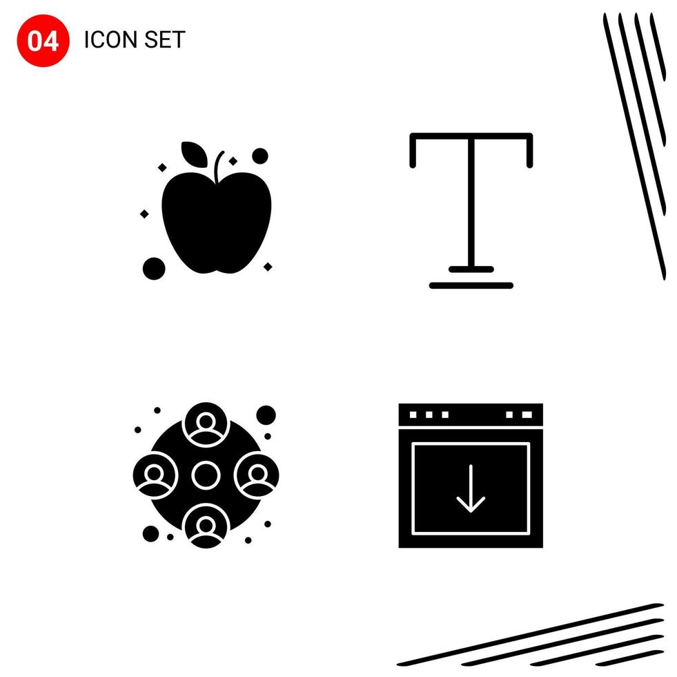 collection de 4 icônes vectorielles dans un style solide. symboles de glyphes parfaits en pixels pour le web et le mobile. signes d'icône solide sur fond blanc. 4 icônes. vecteur