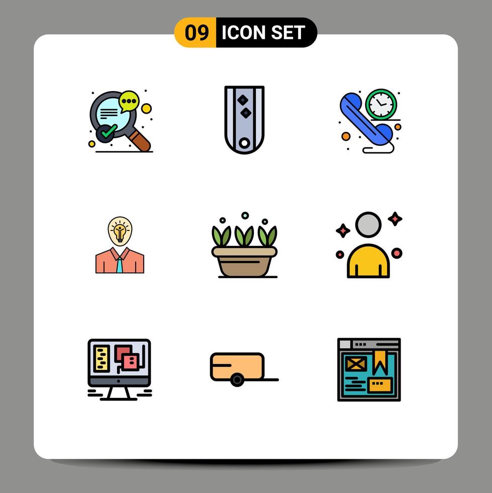 9 concept de couleur plate fillline pour les sites Web mobile et applications croissance succès rayé idée temps éléments de conception vectoriels modifiables vecteur
