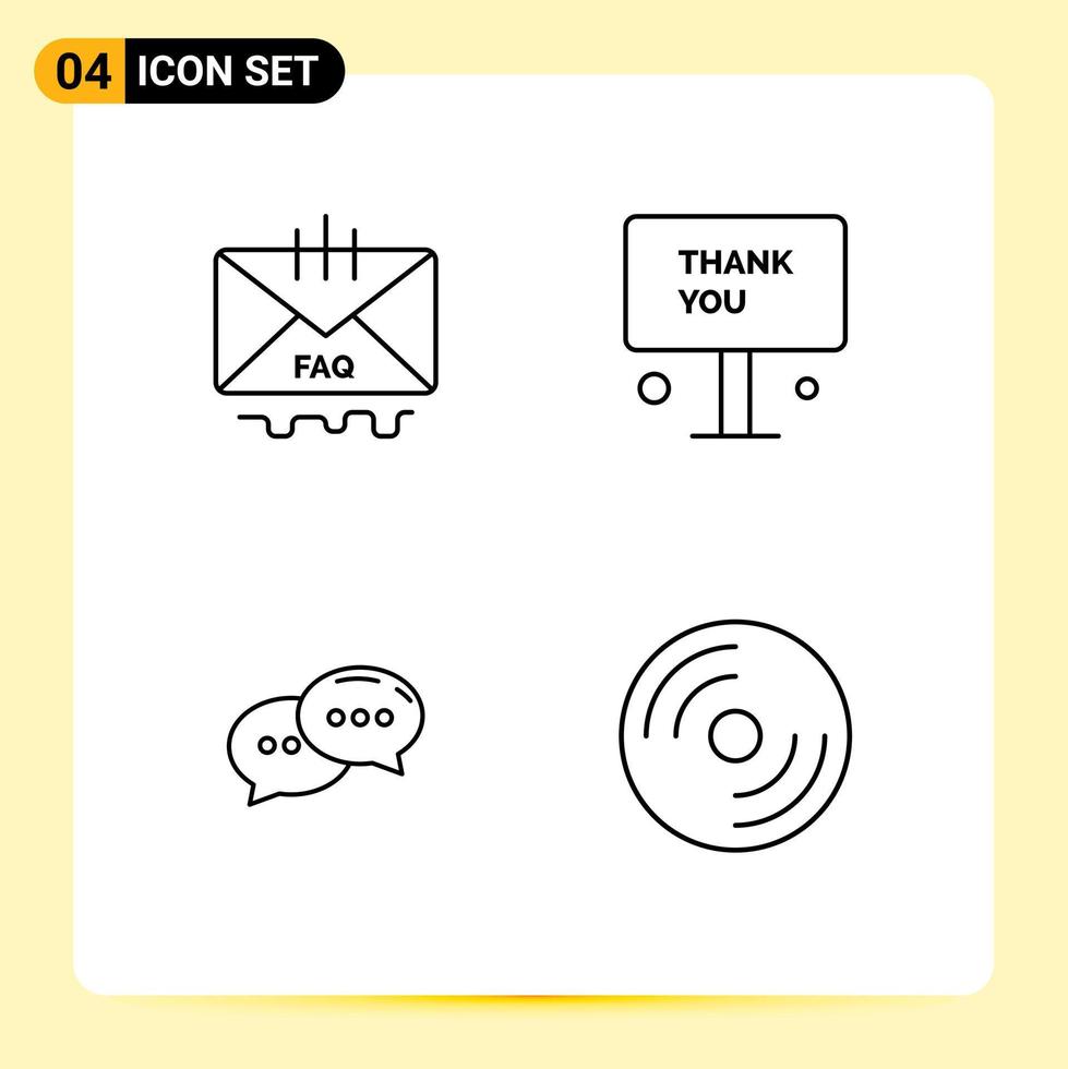 pack d'icônes vectorielles stock de 4 signes et symboles de ligne pour la communication merci aide signe chat éléments de conception vectoriels modifiables vecteur