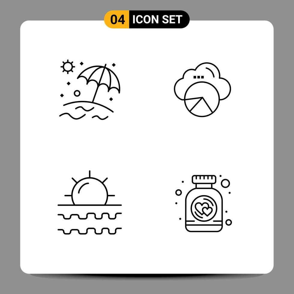 ligne d'interface mobile ensemble de 4 pictogrammes de soleil de plage rapportant des éléments de conception vectorielle modifiables scince vacances vecteur