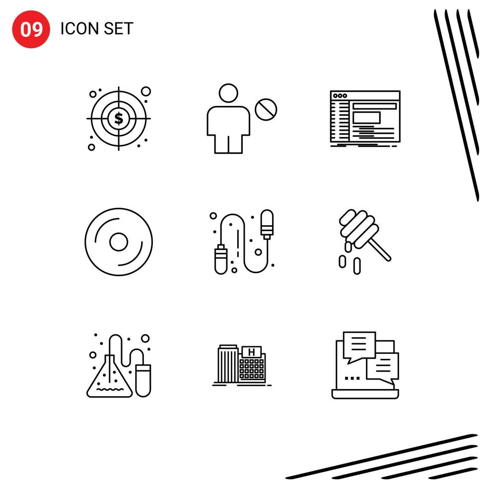 interface utilisateur pack de 9 contours de base d'éléments de conception vectorielle modifiables de logiciel de disque d'administration de dvd multimédia vecteur