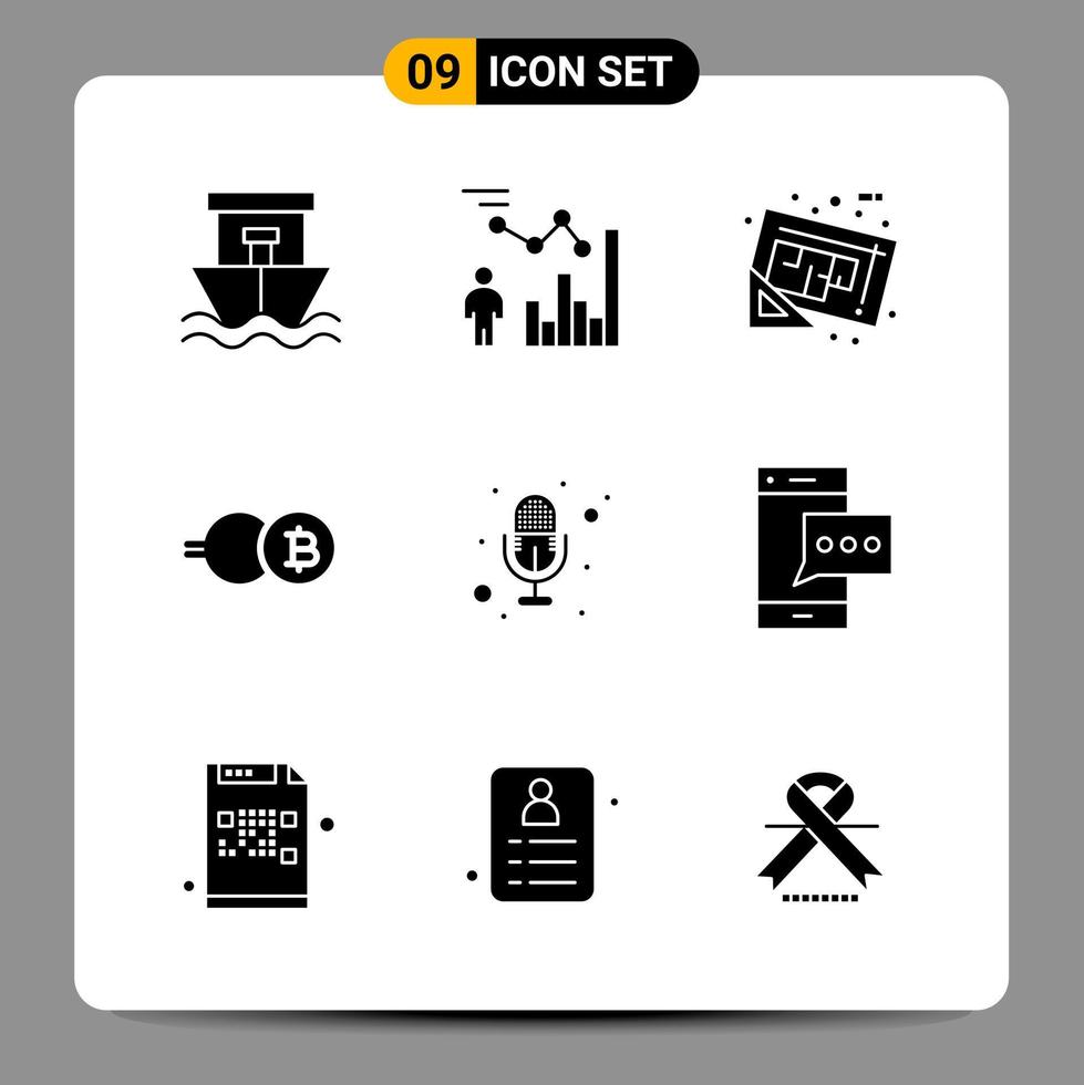 9 signes de symboles de glyphe de pack d'icônes noires pour des conceptions réactives sur fond blanc. 9 icônes définies. vecteur