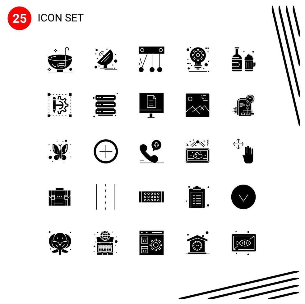 25 concept de glyphe solide pour sites Web mobile et applications idée espace de construction d'antenne parabolique créatif éléments de conception vectoriels modifiables vecteur