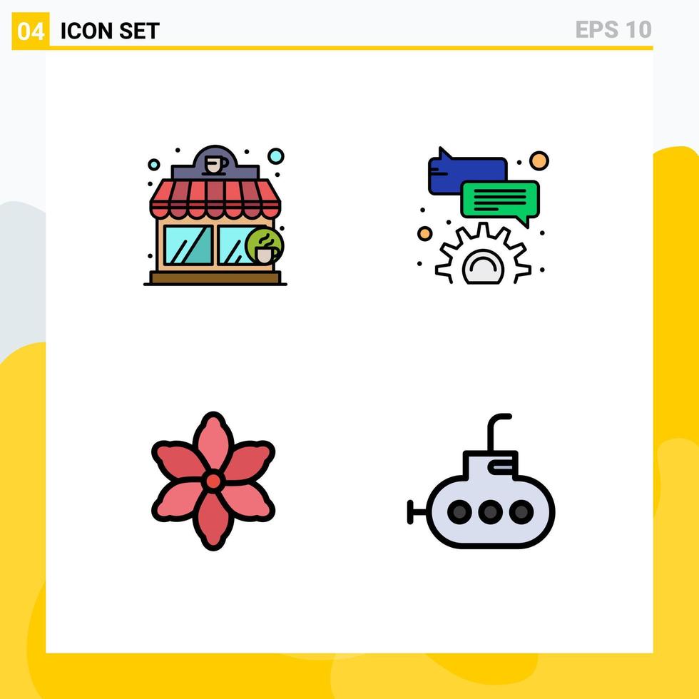 interface mobile filledline plat couleur ensemble de 4 pictogrammes de café bathyscaph bulle fleur 83 éléments de conception vectoriels modifiables vecteur