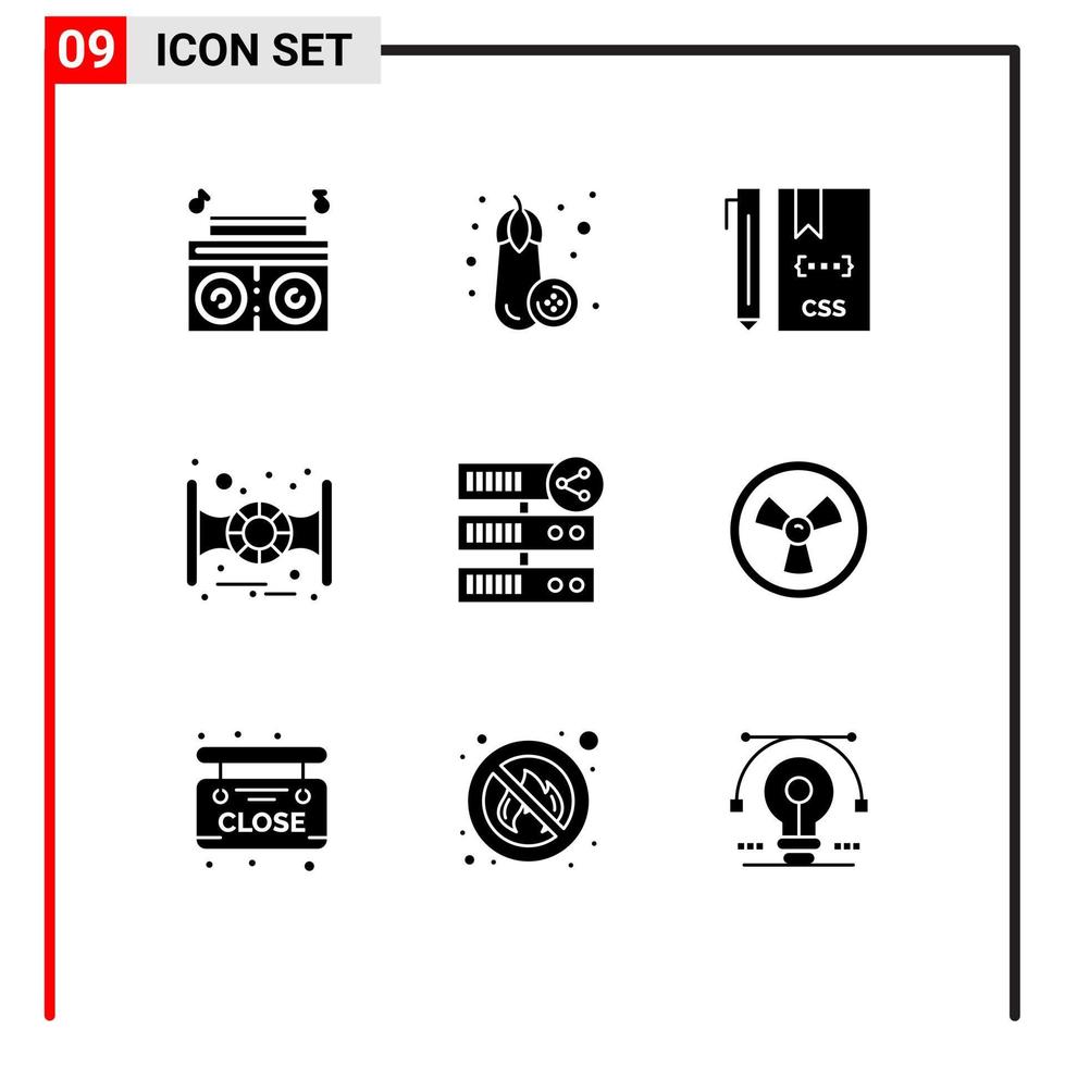 ensemble de 9 symboles d'icônes d'interface utilisateur modernes signes pour le partage de serveur css hébergement vaisseau spatial éléments de conception vectoriels modifiables vecteur