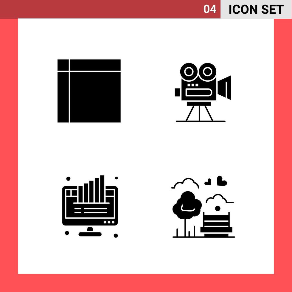 4 symboles de glyphe de style solide pack d'icônes sur fond blanc. signes simples pour la conception générale. vecteur