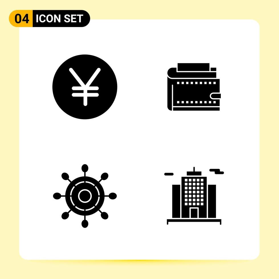 4 icônes créatives pour la conception de sites Web modernes et des applications mobiles réactives. 4 signes de symboles de glyphe sur fond blanc. Pack de 4 icônes. vecteur
