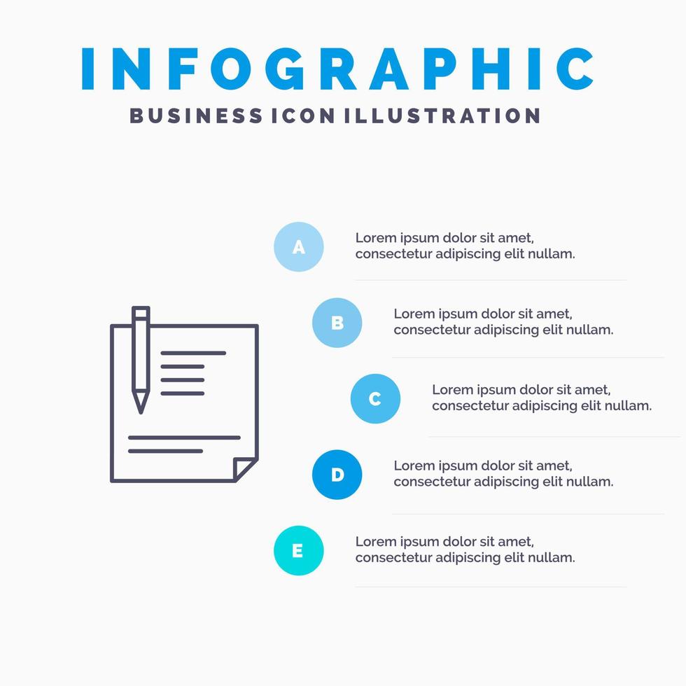 contrat document fichier page papier signe signature ligne icône avec 5 étapes présentation infographie fond vecteur