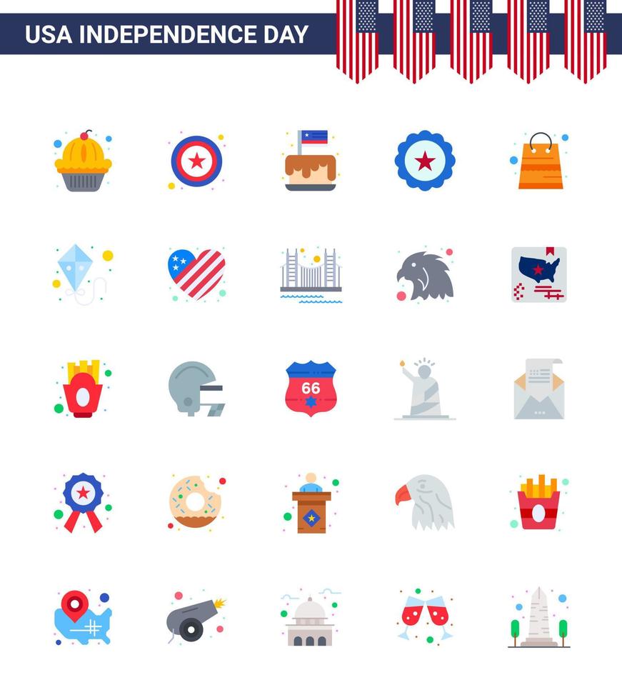 pack d'icônes vectorielles stock de jour américain 25 signes et symboles plats pour l'argent usa gâteau signe verre modifiable usa day vector design elements