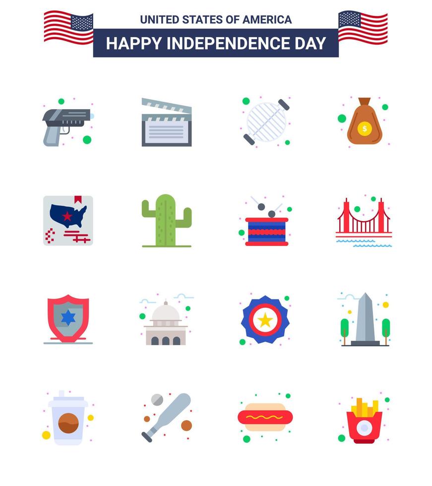 16 usa plat signes fête de l'indépendance célébration symboles de sac américain nourriture argent partie modifiable usa day vector design elements