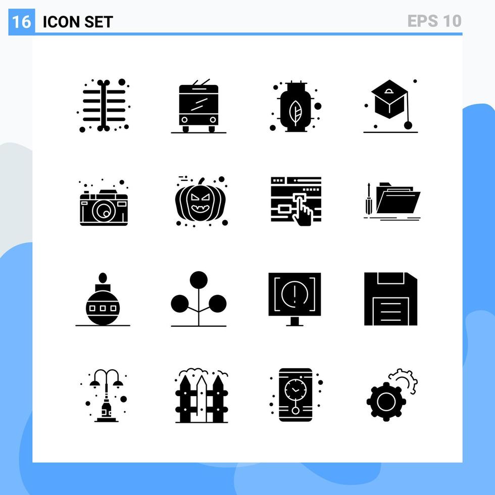 16 icônes de style solides modernes. symboles glyphes à usage général. signe d'icône solide créatif isolé sur fond blanc. Pack de 16 icônes. vecteur